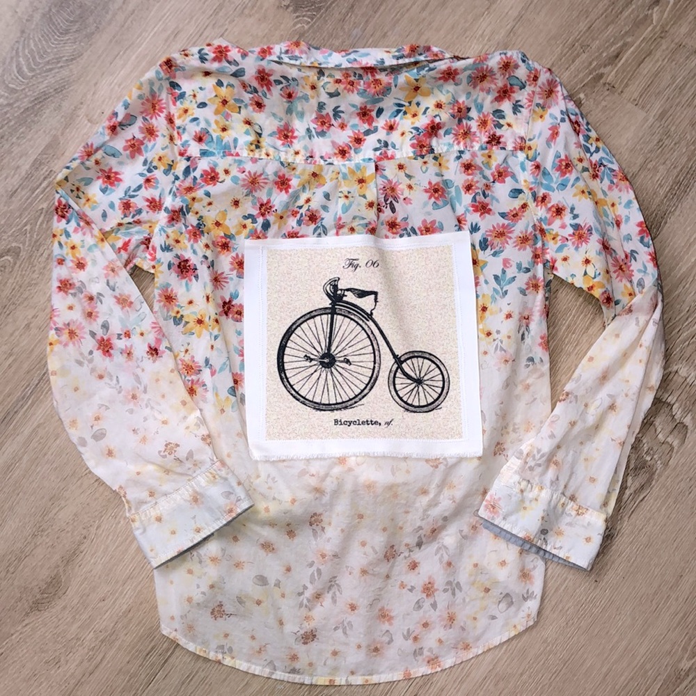 Custom bleached bicyclette backed floral shirt - Picture 1 of 4
